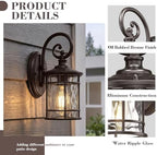 Emliviar Outdoor Porch Light Fixture, 12.4" Outside Wall Mount Lighting for Entryway, Exterior Wall Sconce Lamp with Water Ripple Glass, Oil Rubbed Bronze Finish, XE229BWG-S ORB - Image 3