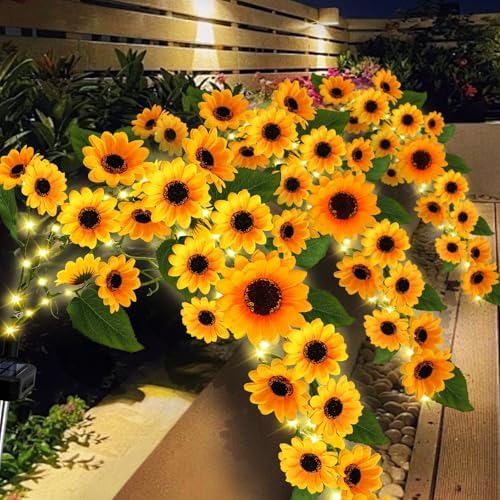 Solar Garden Lights Outdoor, Solar Sunflower Lights with 46 Lifelike Sunflower, Waterproof 90 Bright LED Fall Flowers Garden Decor for Patio Flower Bed Yard, Gift for Mom (2 Pack) by stadeco