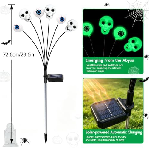6 Pack Halloween Decorations Outdoor Solar Scary Eyeball Lights (Green) - Image 3