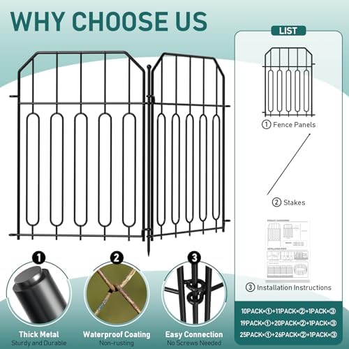 Goovilla Garden Fence, Total 25ft(L) x 21in(H), 25 Pcs, Rustproof Metal - Image 4