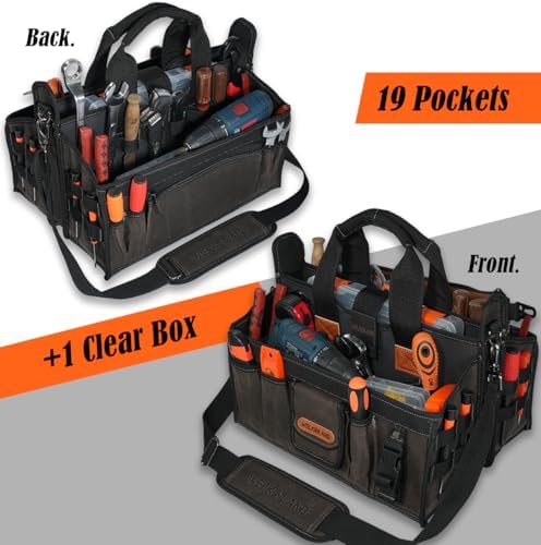 WELKINLAND 20-Pocket Electrician Tool Tote,16"Double Open-Top Tool Tote Bag - Image 6