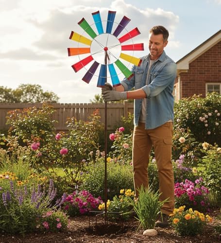 Regal Art & Gift Wind Spinner, Outdoor Metal Kinetic Yard Art with Stake - Image 3