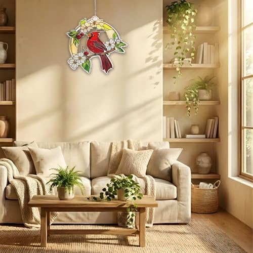 Cardinal Red Bird Acrylic Suncatcher Size 10 inches, Stained Glass Effect Window Hanging Ornament, Garden Decor, Gift for Mother's Day - Image 6