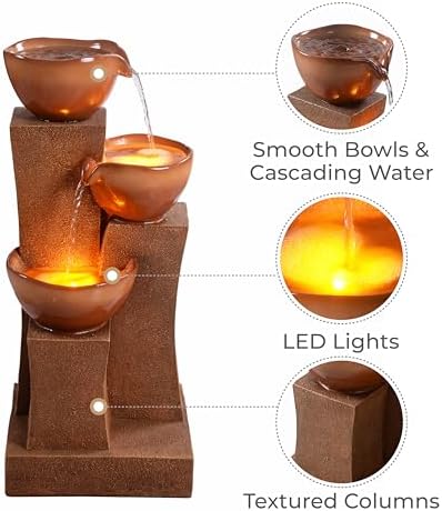 Teamson Home 28.54 in. 3-Tier Cascading Outdoor Water Fountain, Brown - Image 4