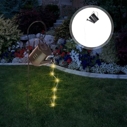 minkissy Solar Watering Can Lantern Solar Outdoor Garden Lights Decorative Lawn Lamp with Iron Art Black Watering Can for Patio Yard Pathway Lighting - Image 5