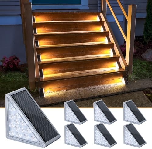 NIORSUN Solar Step Lights 6 Pack - Outdoor Stair Lights with 3000K Warm White & 6000K Cool Daylight, IP67 Waterproof, Auto On/Off, Super Bright for Deck, Patio, Steps by NIORSUN
