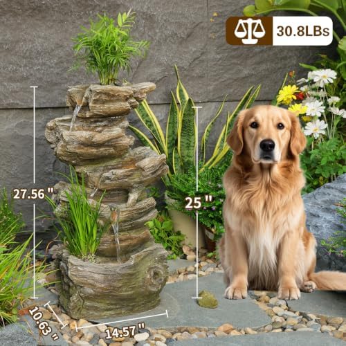 Sunlinua 28" Wood Outdoor Water Fountain with Planter for Garden Decor - Image 2