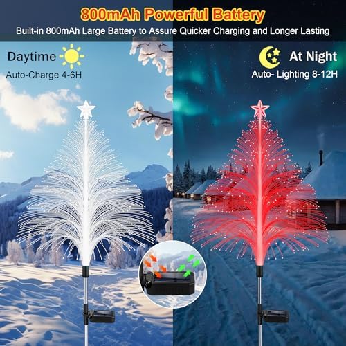 MRHEPHAESTUS Solar Christmas Decorations, 4 Pack 7 Color Changing Jellyfish Lights with 5 Layer Optical Fiber Solar Flower Lights for Outdoor Xmas Yard Garden Decor - Image 4