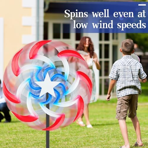 Red and Blue Metal Outdoor Wind Spinner with Stable Stake - Image 4