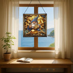 Honey Gnome Feast Stained Glass Suncatcher – Square Hanging Window Panel for Home or Greenhouse – Whimsical Glass Art Gift for Garden Lovers, Christmas, Halloween, Father Days BRew6v - Image 6