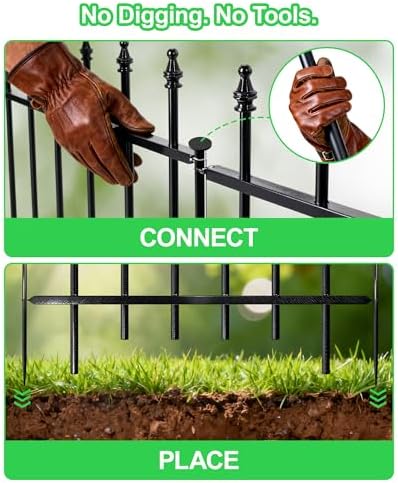10-Panel Strong Dog Fence, 32in H x 24ft L, Thickened Hollow Iron Tubes, High-Density Metal Barrier for Yard, No Dig Temporary Fencing - Image 5