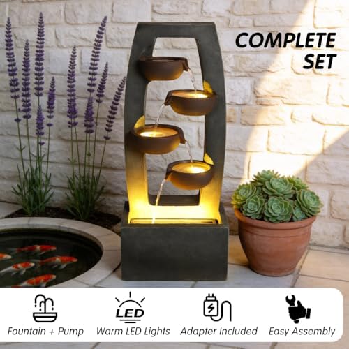 Outdoor Water Fountain with LED Lights, 4-Tier Cascading Waterfall Resin Garden Fountain for Patio, Yard, Porch, and Landscape Decoration - Image 3