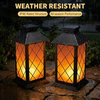 Solar Lanterns Outdoor Waterproof, 2 Pack 13" Metal & Glass Hanging Solar Lantern Lights, Cross Pattern IP46 Decorative Outdoor Solar Lanterns for Patio Table Yard Porch Garden Decor - Image 2