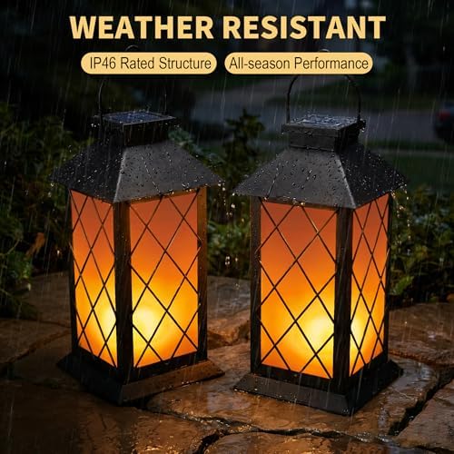 Solar Lanterns Outdoor Waterproof, 2 Pack 13" Metal & Glass Hanging Solar Lantern Lights, Cross Pattern IP46 Decorative Outdoor Solar Lanterns for Patio Table Yard Porch Garden Decor - Image 2