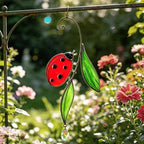 Handmade Real Stained Glass Ladybug Suncatcher, Red Ladybug on Green Leaves ，Window Hanging or Wall Hanging Art Decor,Crystal Bead Accent, Nature-Inspired Home Decor, Indoor & Outdoor Garden Ornament - Image 2