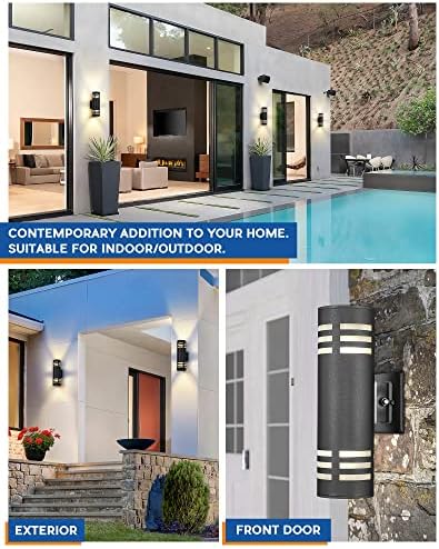 TENGXIN Outdoor Wall Lights, 2-Pack Dusk to Dawn Modern Outdoor Wall Sconce with Stainless Steel Cylinder, Black Finish Wall Mount Light,IP65 Waterproof - Image 4