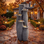 AUTODAYA 33" H Outdoor Water Fountain, 5-Tier Faux Rattan Vase Waterfall - Image 3