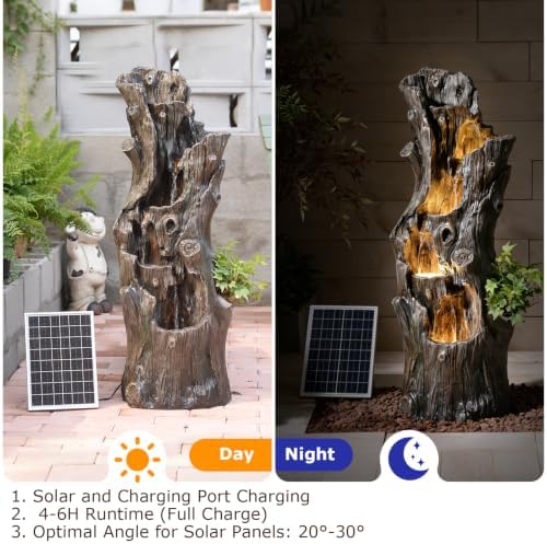 39.37" Tall Solar Water Fountain Outdoor Garden Faux Tree Stump - Image 6