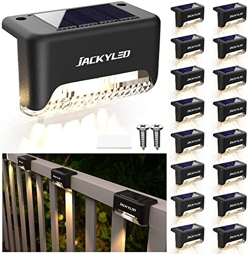 JACKYLED 16 Pack, Step Lights Waterproof LED Solar Power Outdoor Fence Light for Deck Stair Railing, Outside Lighting for Wall Garden Backyard Patio Balcony Decor by JACKYLED