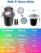 SUNVIE RGBW Low Voltage Landscape Lighting Color Changing 12W Waterproof Well Lights Landscape LED In Ground 12-24V Dimmable Paver Lights with Connectors for Pathway Garden Yard Fence Deck, 8 Pack - Image 3