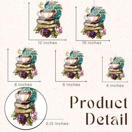 Tea Dragon Books Acrylic Suncatcher 8 Inches, Halloween Decoration Indoor Outdoor, Bedroom Porch Decor, Stained Glass Effect Window Hanging, Fantasy Ornament, Book Lover Gift for Her Mom - Image 3