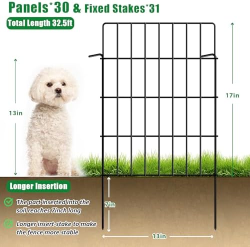 30 Pack Decorative Garden Fence Total 32.5ft (L) x 24in High 1.44" Gap Metal Wire Rustproof Small Animal Barrier Fence Easy Assembly Patio Yard Seedlings Protection Fencing Border Black - Image 2