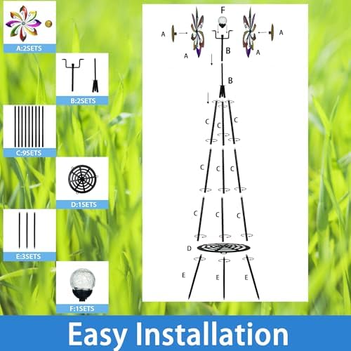 69" Metal Wind Spinners Outdoor with Plant Rack,3 Legs Colorful Windmill - Image 6