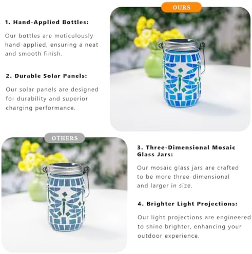 Starsoul 4 Pack Solar Hanging Lanterns Outdoor Waterproof, Mosaic Dragonfly Decor Glass Solar Outdoor Lights, Decorative Solar Lantern for Outside Pathway Patio Porch Yard Decor - Image 5