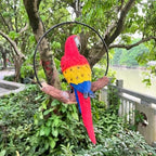 Hanging Scarlet Macaw Parrot Perching on Branch in Metal Round Ring for Home Patio Garden Decor 16" H (Red and Yellow) - Image 5