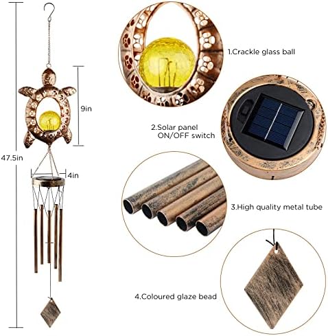Solar Turtle Wind Chimes, Tortoise WindChimes, Light Windchime Outdoor, Moon Shape Light Outdoor,Garden Decor, Yard Decor, Gifts for Women, mom, Grandma - Image 3