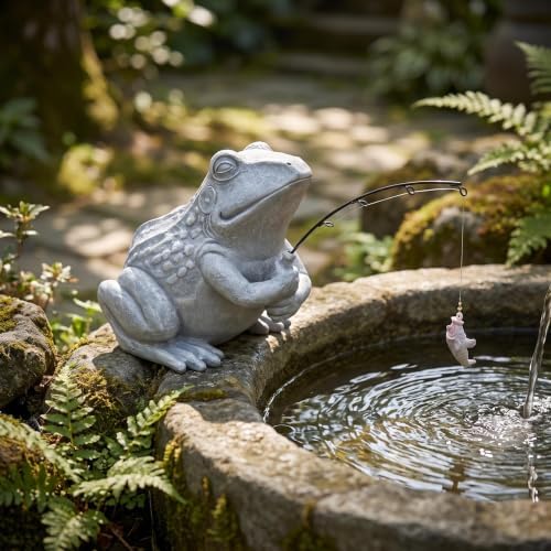 Larger Frog Statues Garden Pond Decor - 8.3" Funny Fishing Frog Statue Outdoor Garden Statue & Koi Pond Decor, Animals Sculpture & Figurine Accessory for Patio, Lawn, Yard Decoration, Gift for Mom - Image 7