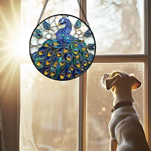 Blue Peacock Stained Glass Window Hanging Suncatcher Gifts for Women 9.8" - Image 3