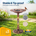 VIVOHOME Bird Bath for Outside, Polyresin, Pedestal, Antique Bronze - Image 2
