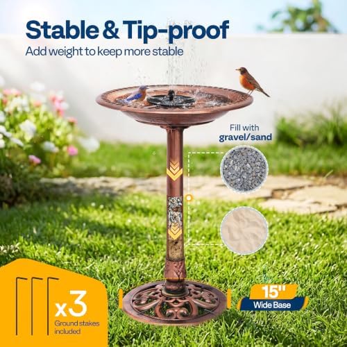 VIVOHOME Bird Bath for Outside, Polyresin, Pedestal, Antique Bronze - Image 2