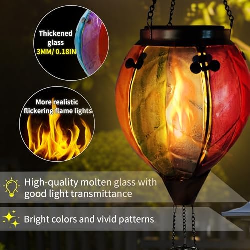 Hot Air Balloon Solar Lantern with Flame Colorful - Image 4