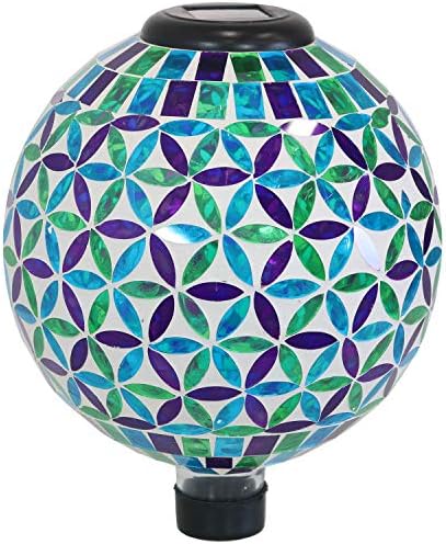 Sunnydaze Solar Gazing Ball for Garden, Mosaic Cool Blooms by SunnydazeDecor