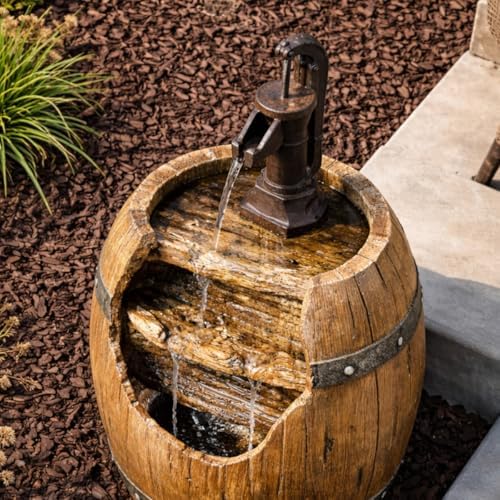 Teamson Home Vintage Barrel Waterfall Fountain with Pump for Outdoor Patio Garden Backyard Decking, 33 Inch Height, Wood - Image 2