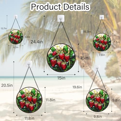 Strawberry Stained Glass Window Hanging Suncatcher Gifts for Women 9.8" - Image 5