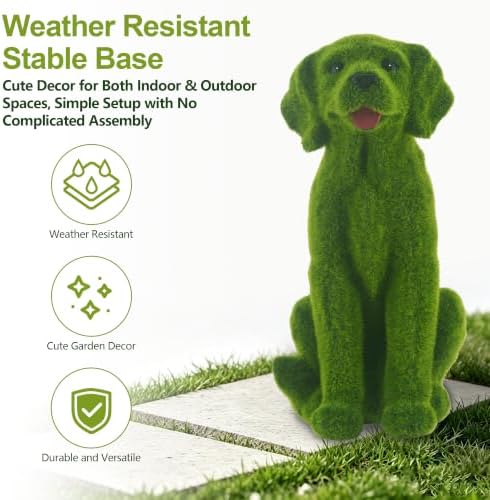 13.78" Garden Statue Flocked Dog Figurine Resin Puppy Yard Green - Image 4