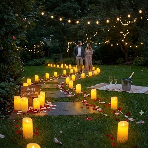 Bulk Set of 12 Outdoor Flameless Candles, Patented 3D Dual-LED Resin Pillars with 2 Remotes, Waterproof Non-Melting Battery Operated Wedding Aisle Decor, Ivory (D3 x H6) - Image 6