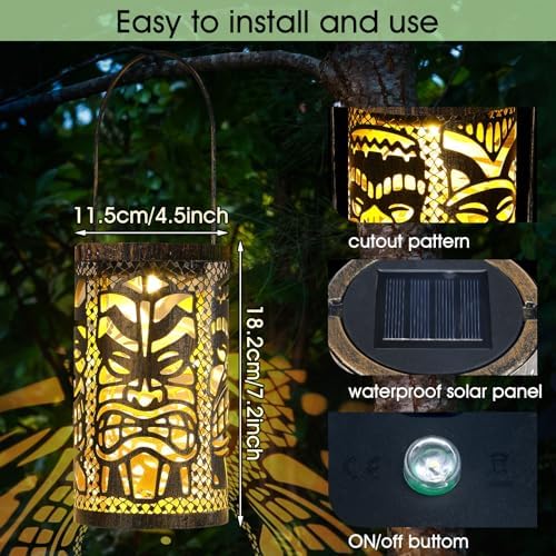 Glooglitter 2 Pack Tiki Solar Lanterns Tiki Party Decorations Outdoor - Image 4