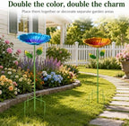 2 Pack Bird Baths for Outdoors, Metal Flower Garden Stakes, Blue & Orange - Image 3
