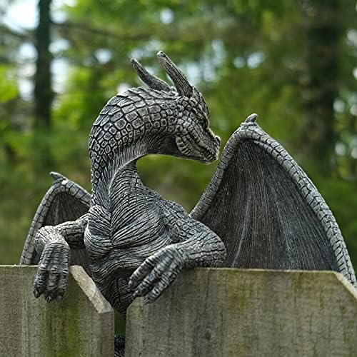 Dragon Winged Gargoyle Fence Hanger Outdoor Wall Decor- Detailed Fence Topper Hanging Statue- Gothic Climbing Grotesque Dragon for Garden, Patio, Porch (14 Inch) - Image 3