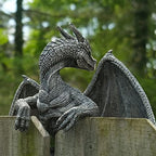 Dragon Winged Gargoyle Fence Hanger Outdoor Wall Decor- Detailed Fence Topper Hanging Statue- Gothic Climbing Grotesque Dragon for Garden, Patio, Porch (14 Inch) - Image 3