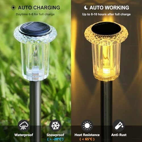 15 Pack Solar Lights Outdoor Waterproof Pathway Lights, Warm White - Image 3