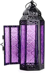 YYDS Candlestick Vintage Outdoor Candlestick Decorative Hanging Lantern Glass Metal Candlestick Holders Moroccan Lanterns Candle Holder Candlestick Holder (Color : Purple) - Image 2