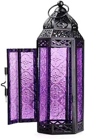 YYDS Candlestick Vintage Outdoor Candlestick Decorative Hanging Lantern Glass Metal Candlestick Holders Moroccan Lanterns Candle Holder Candlestick Holder (Color : Purple) - Image 2