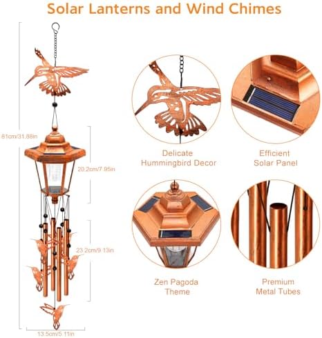 Hummingbird Solar Wind Chimes for Outside, Birthday Gifts for Mom Women Grandma Mother's Day Memorial, 34-Inch Windchimes with Wind Spinner, Outdoor Hanging Solar Lights Waterproof Yard Garden Decor - Image 2