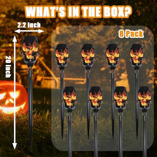 Halloween Solar Skull Stake Lights, Pathway Decor, 8 Pc, Orange - Image 5