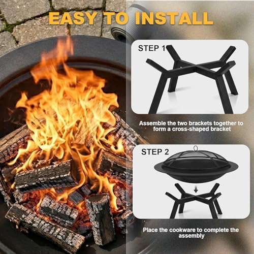 Outdoor Wood Burning Fire Pit, Heavy Duty Round Steel Fire Bowl for Backyard, Patio, Camping, Bonfire, Black Finish, with Mesh Spark Screen and Hook - Image 6
